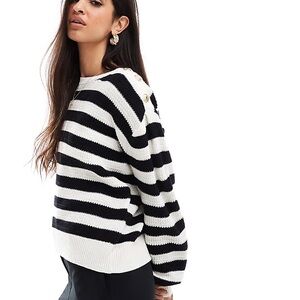 Y.A.S. Striped Black and White Crew Neck Sweater